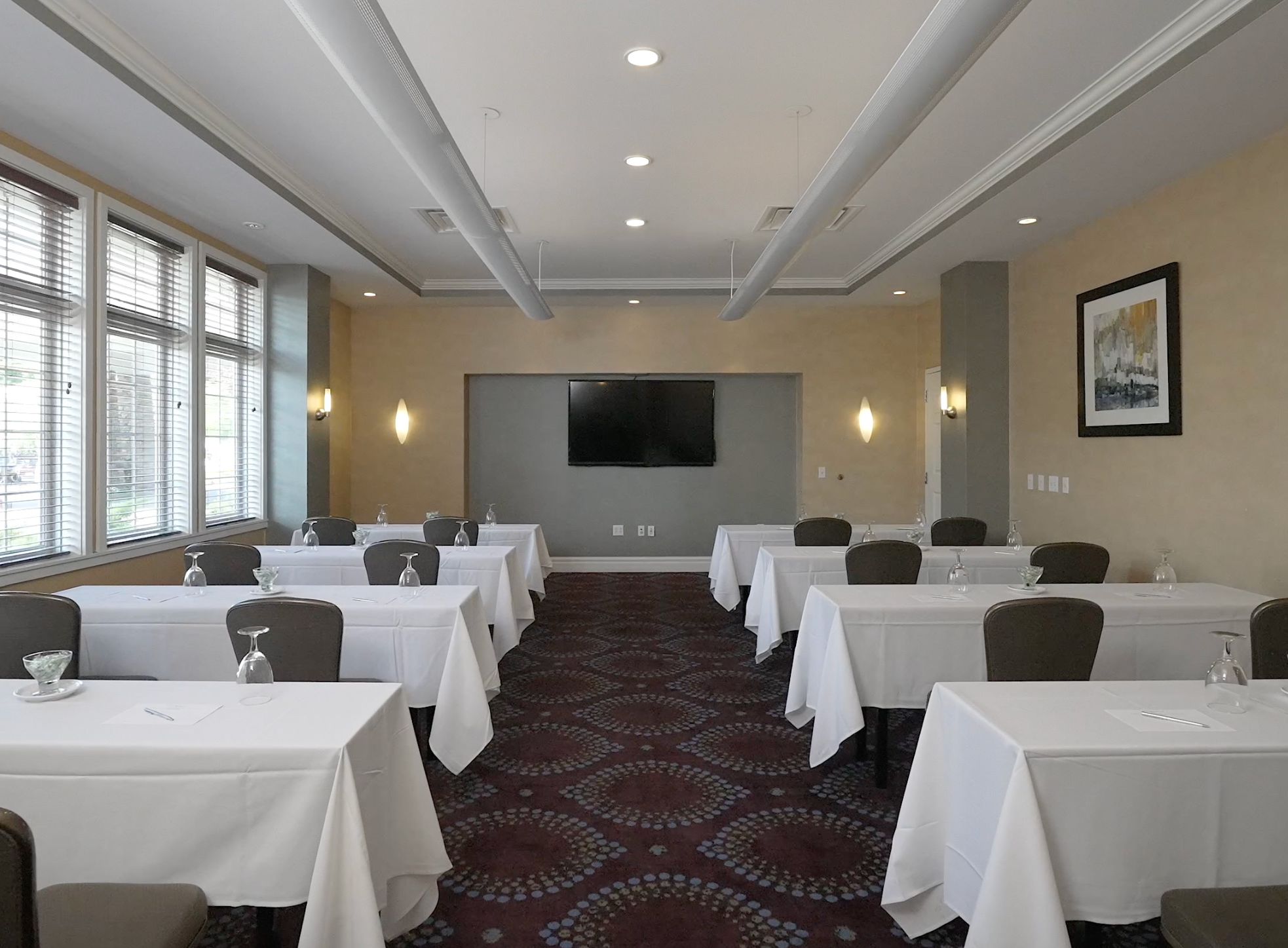 The Keuka Room at the Watkins Glen Harbor hotel, set up for a small meeting